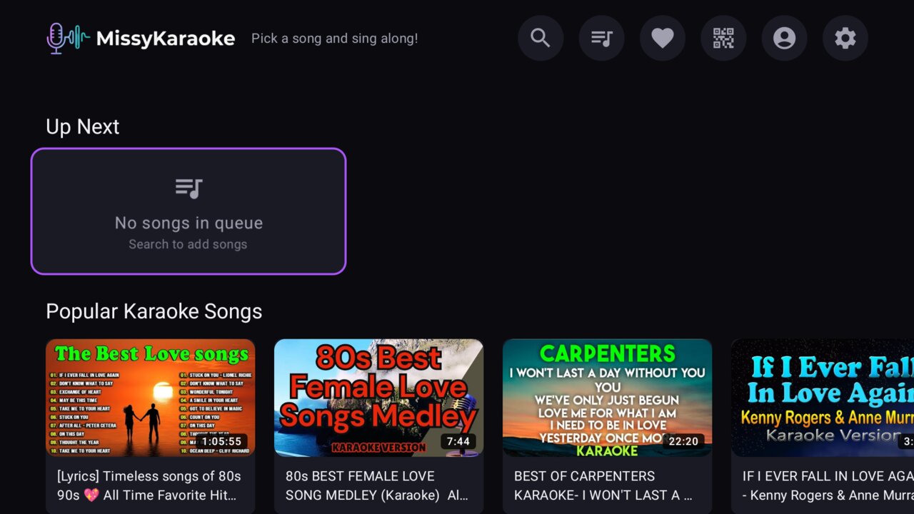 MissyKaraoke TV interface